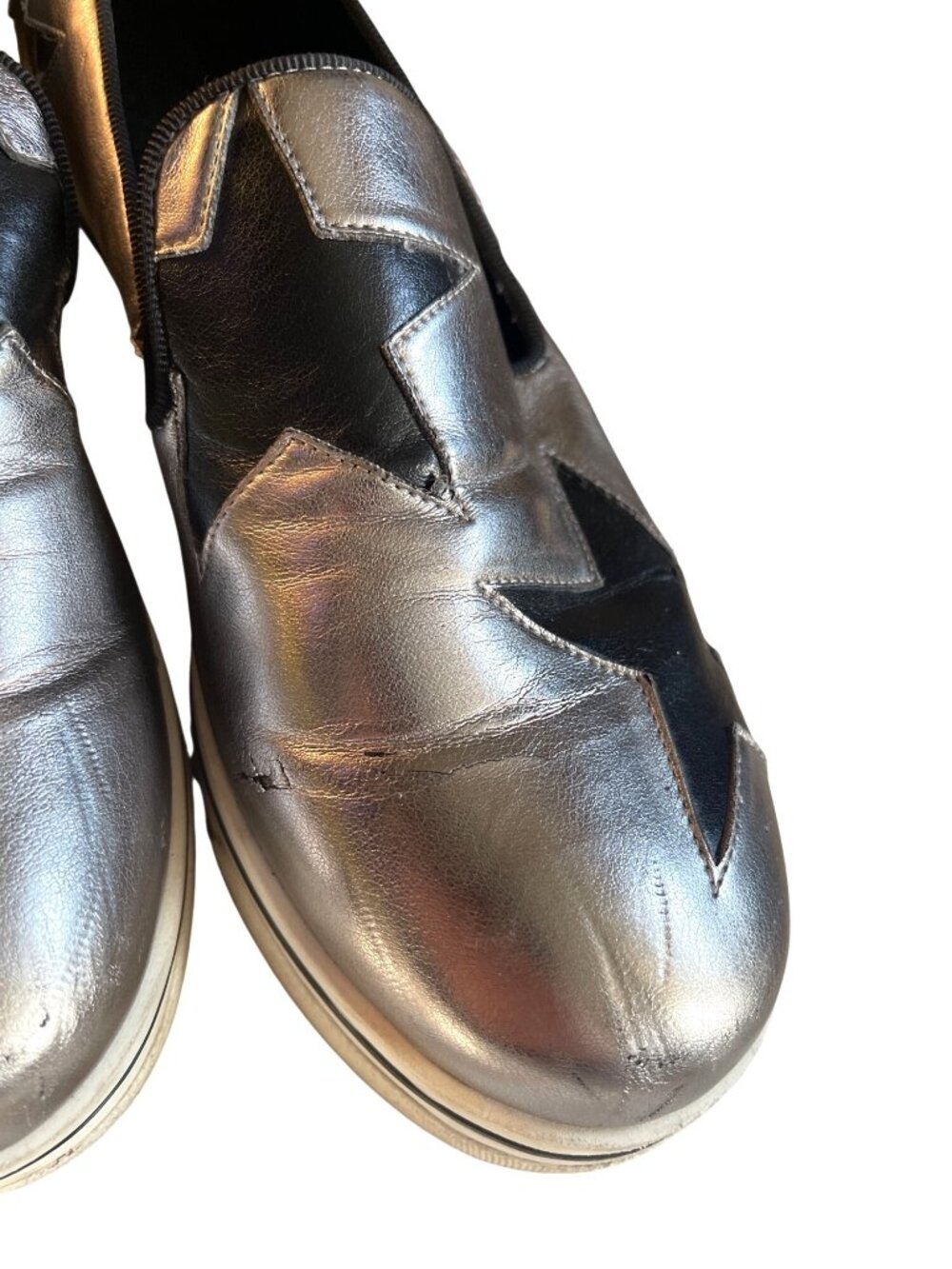 Stella McCartney Silver/Black Faux Leather Binx Star Slip On Sneakers Size 39 - Picture 2 of 13
